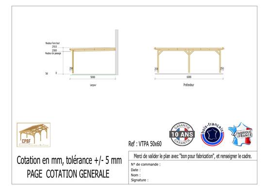 Cpbf Charpentes - Carport adossé toit plat 500cmx600cm, bois DOUGLAS Français (Charpente en bois-auvent-abri voiture) 30 m². Garantie 10 ans - Image 2