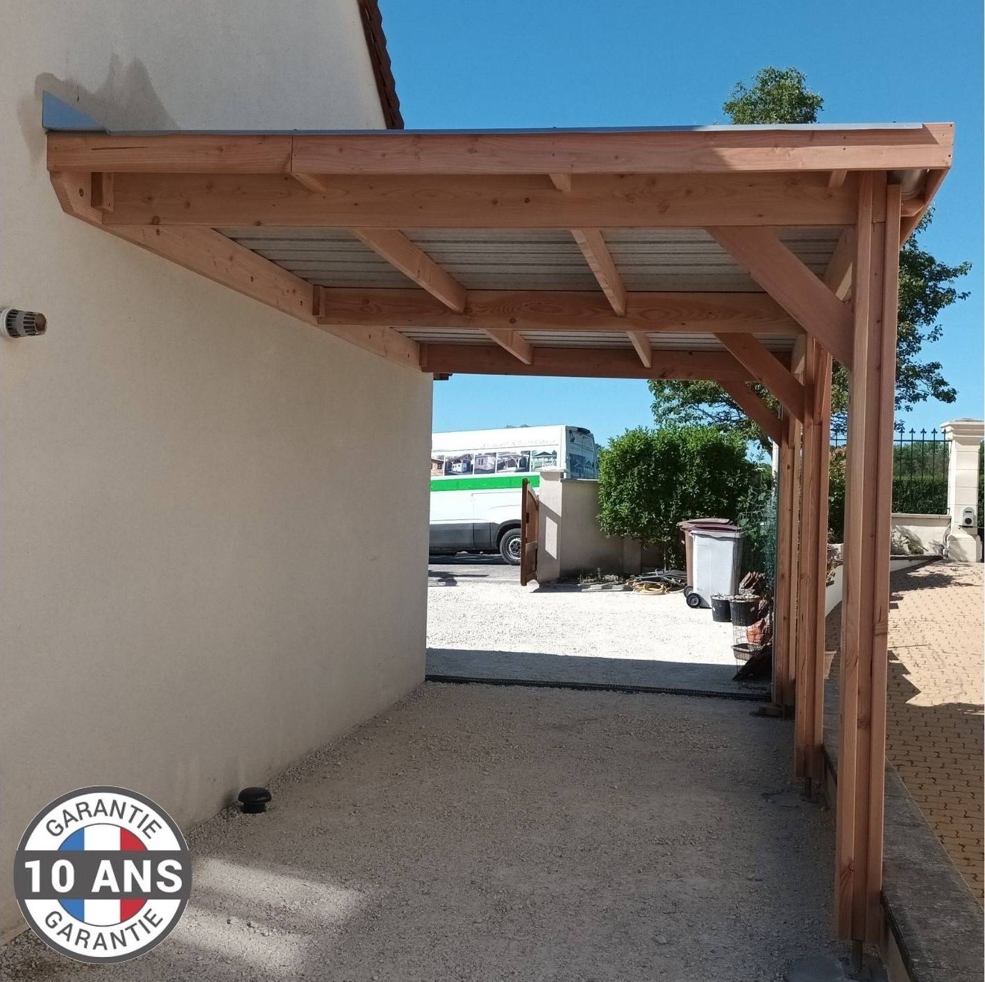 Cpbf Charpentes - Carport adossé toit plat 500cmx600cm, bois DOUGLAS Français (Charpente en bois-auvent-abri voiture) 30 m². Garantie 10 ans - Image 4