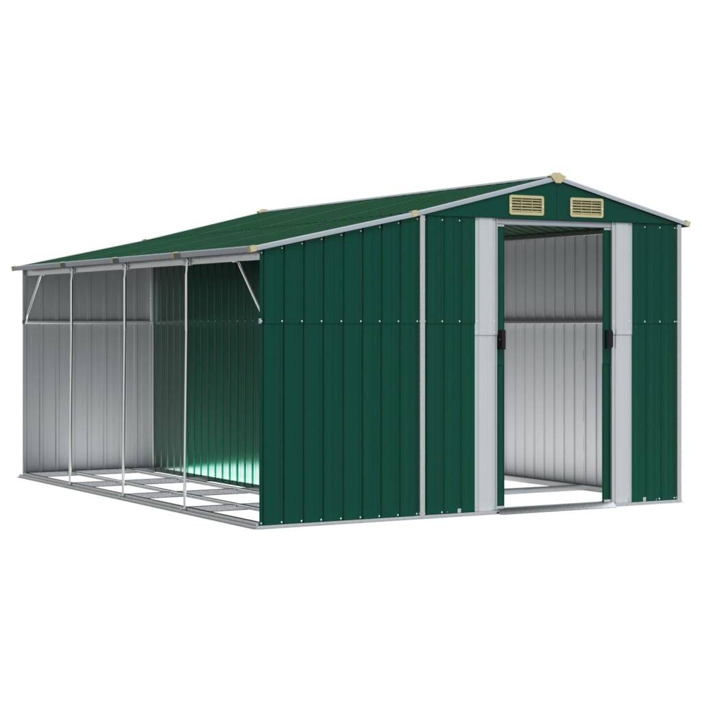 Helloshop26 - Abri de jardin cabane cabanon maison de stockage remise extérieur hangar outils robuste 277 x 365,5 x 179 cm acier galvanisé vert - Image 2
