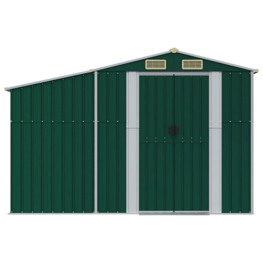 Helloshop26 - Abri de jardin cabane cabanon maison de stockage remise extérieur hangar outils robuste 277 x 365,5 x 179 cm acier galvanisé vert - Image 3