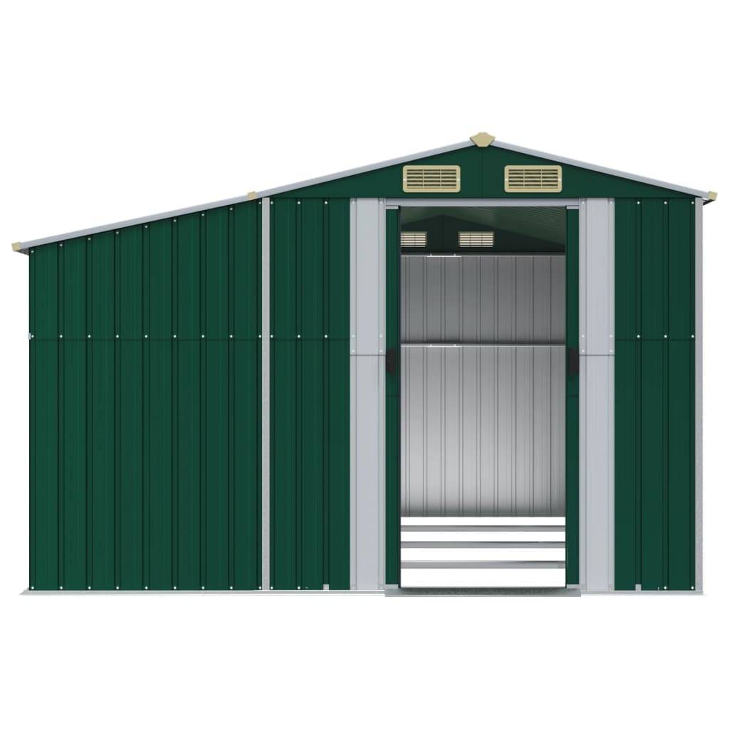 Helloshop26 - Abri de jardin cabane cabanon maison de stockage remise extérieur hangar outils robuste 277 x 365,5 x 179 cm acier galvanisé vert - Image 4