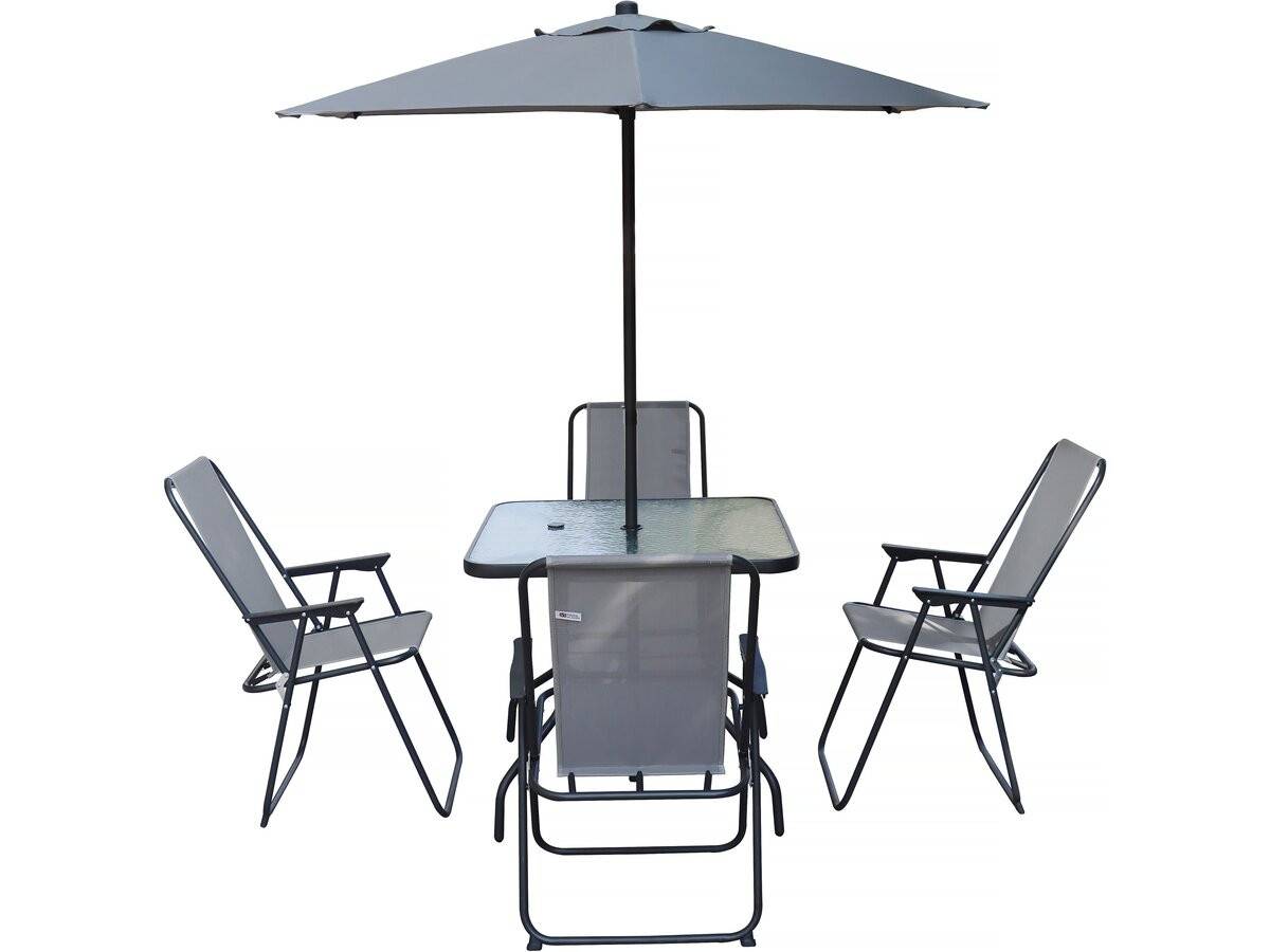 Habitat Et Jardin - Table Et Chaises De Jardin Avec Parasol En Métal "convivia" - 4 Places - Gris Clair -habitat Et Jardin - Image 1