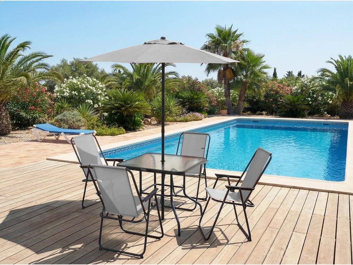 Habitat Et Jardin - Table Et Chaises De Jardin Avec Parasol En Métal "convivia" - 4 Places - Gris Clair -habitat Et Jardin - Image 2