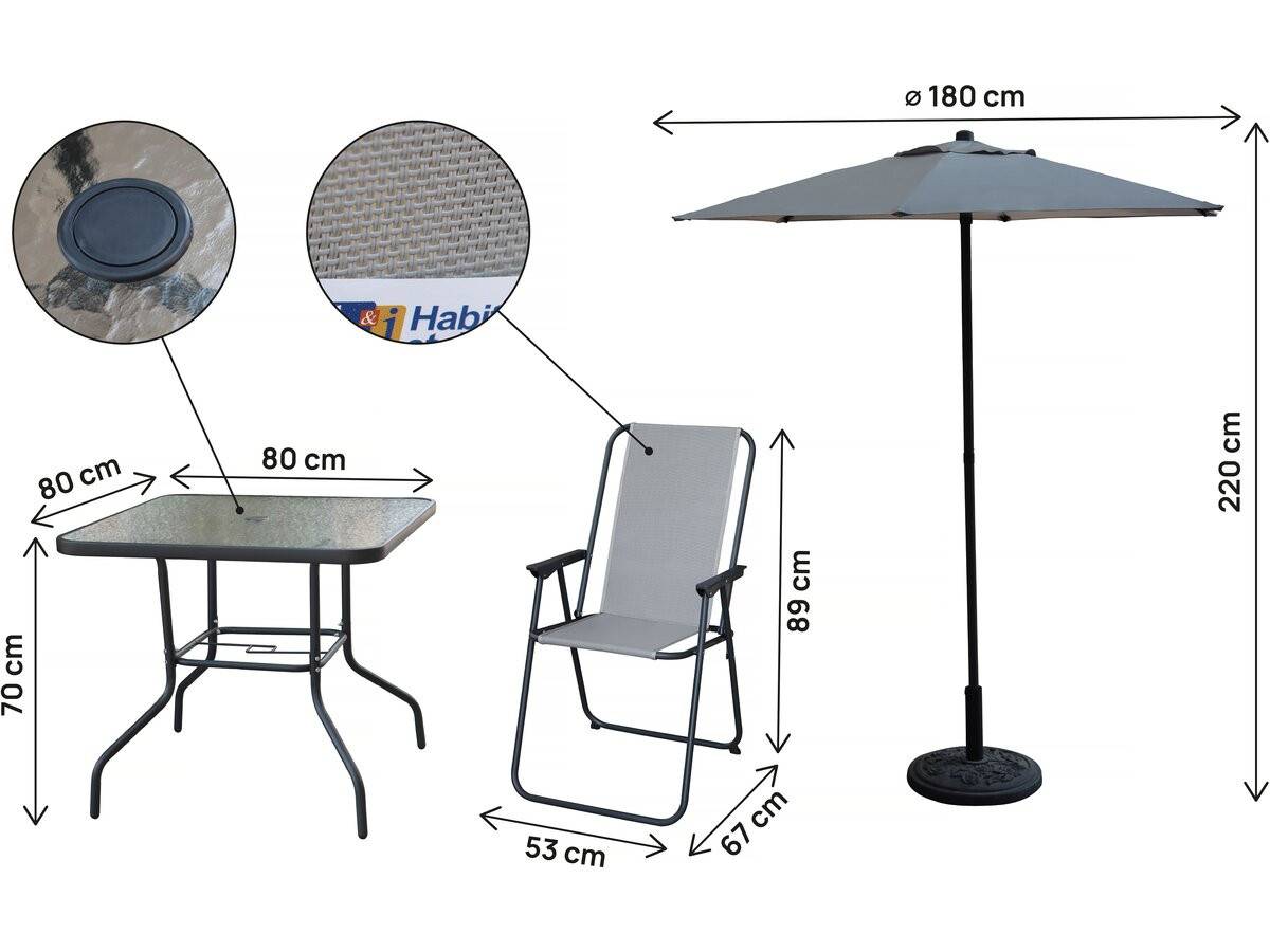 Habitat Et Jardin - Table Et Chaises De Jardin Avec Parasol En Métal "convivia" - 4 Places - Gris Clair -habitat Et Jardin - Image 3