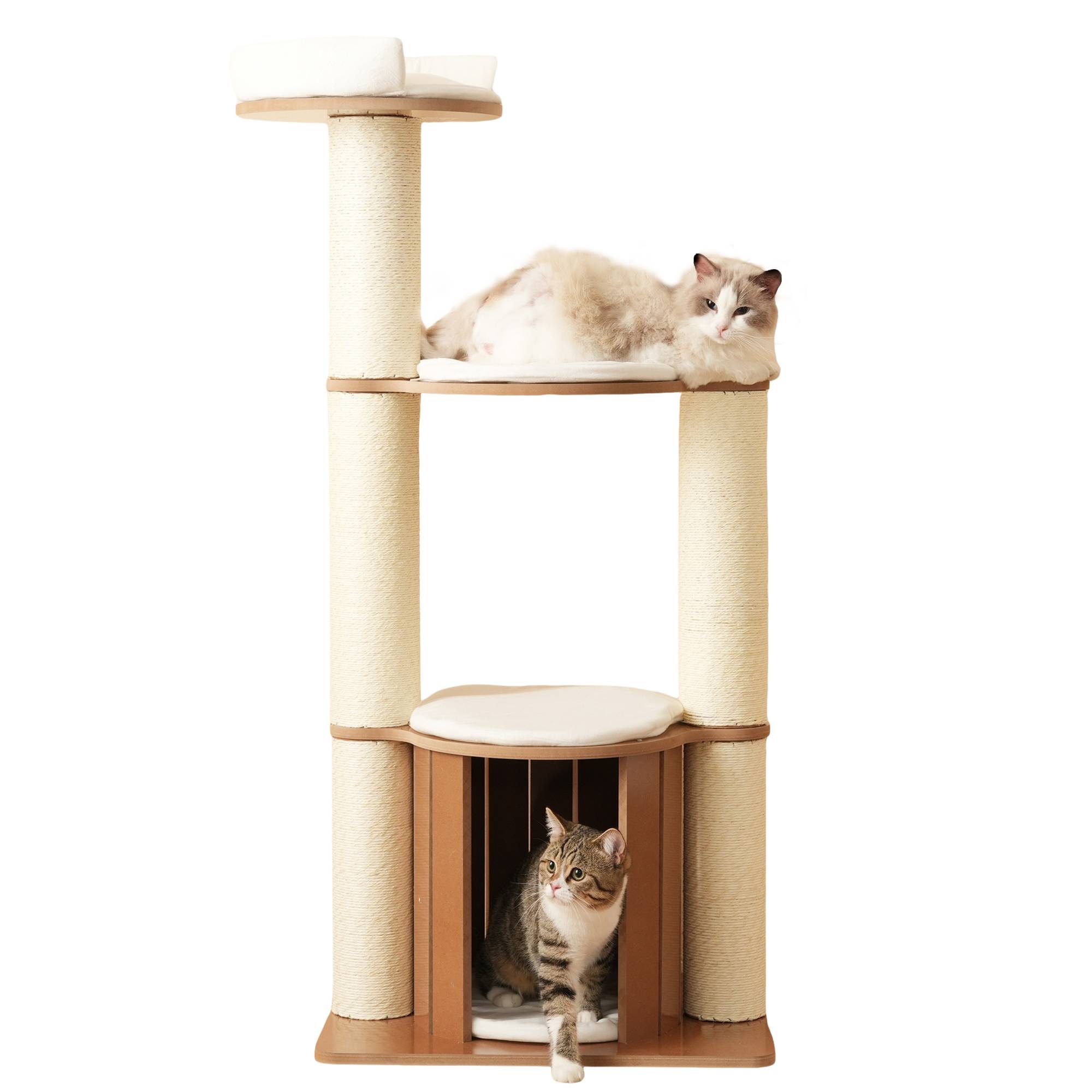 Arbre à chat Bois MDF pour Chats avec Maisonnette et Griffoirs XXL 135cm Marron - ComfortXL Outdoor Living - Image 2
