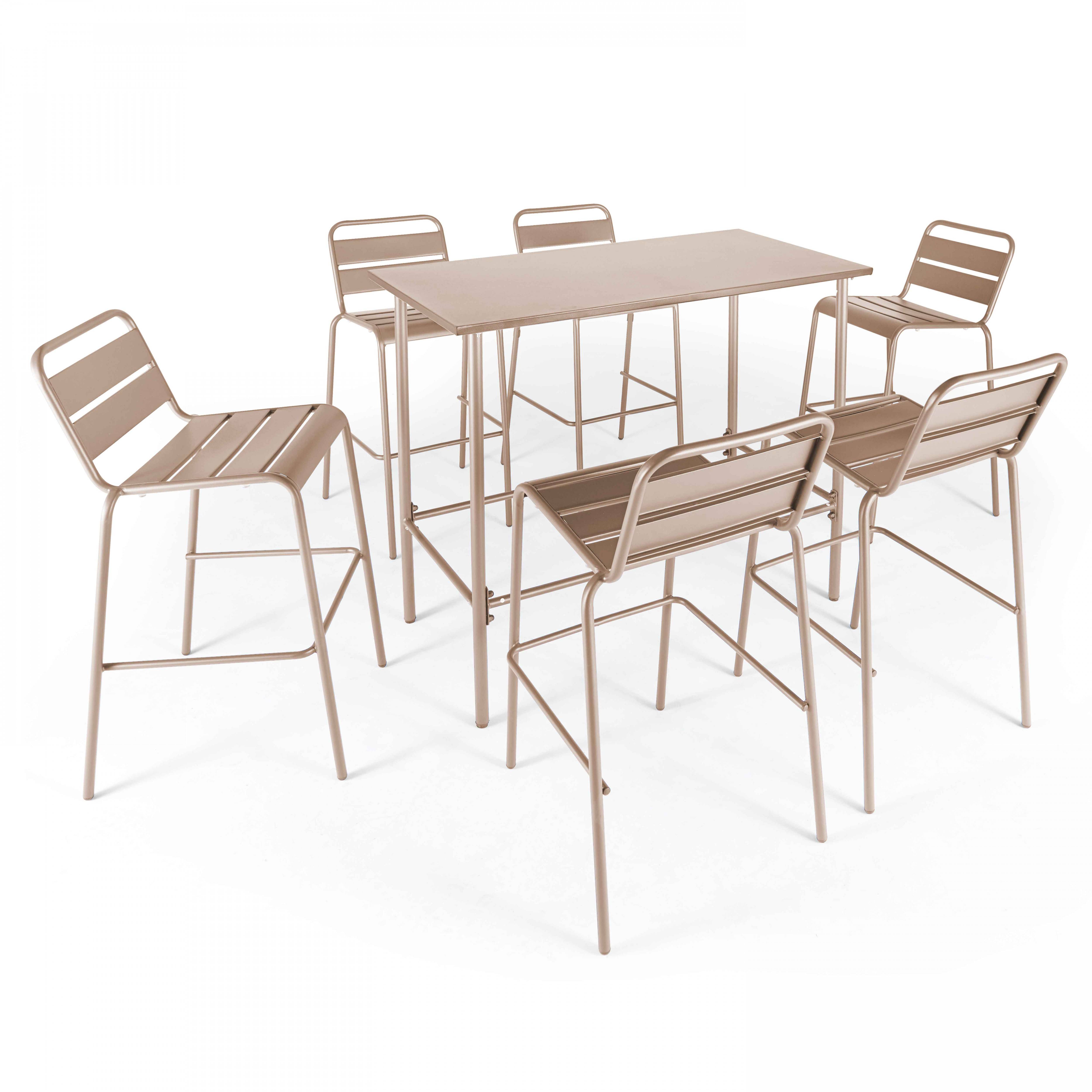 Oviala - Ensemble table haute de jardin et 6 chaises en métal taupe Palavas - Oviala - Image 1
