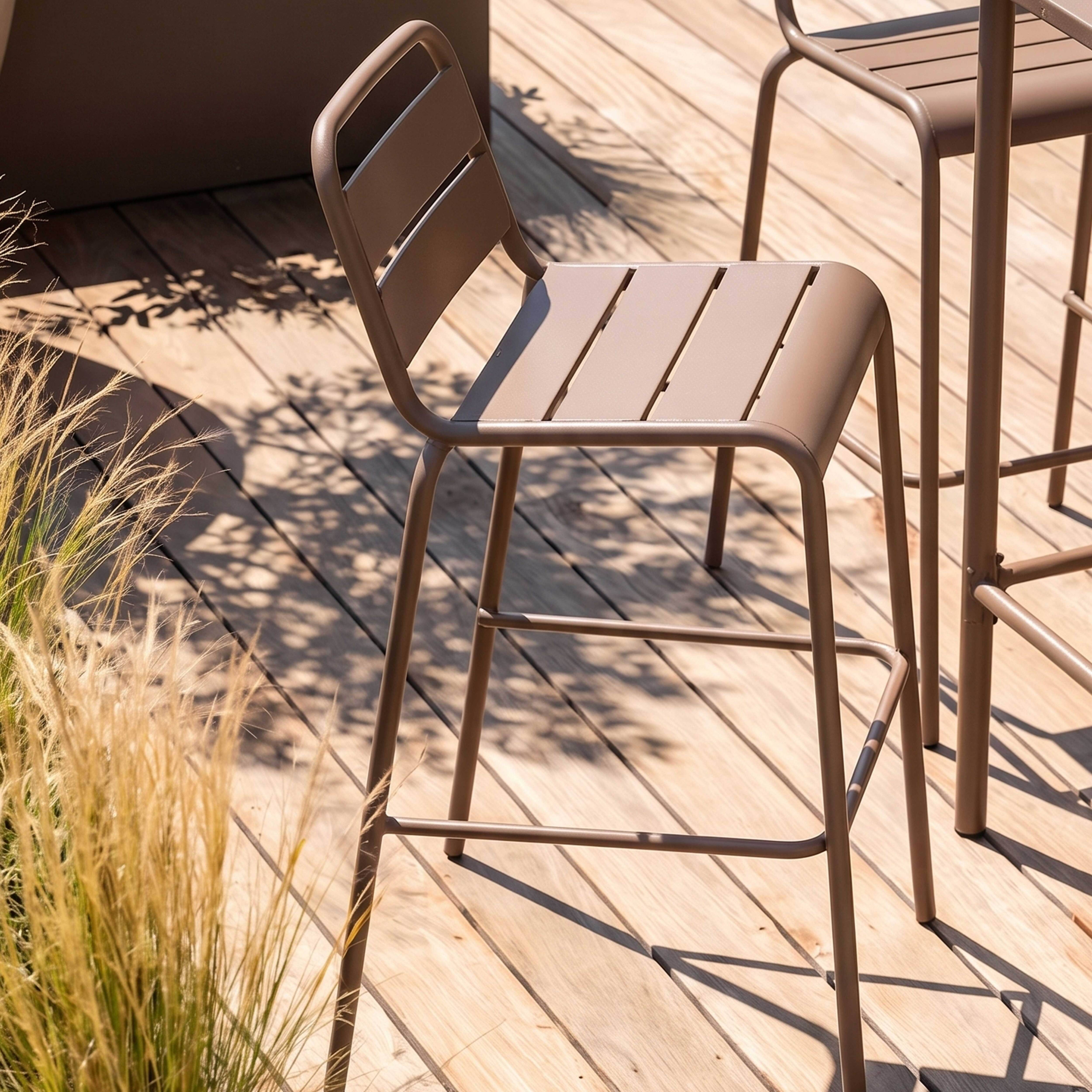 Oviala - Ensemble table haute de jardin et 6 chaises en métal taupe Palavas - Oviala - Image 3