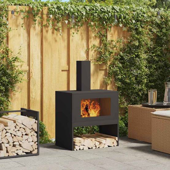 ComfortXL - Foyer extérieur avec cheminée en acier pour jardin 96cm Noir – ComfortXL Outdoor Living - Image 1
