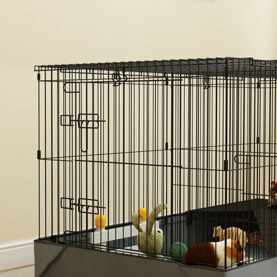 Cage enclos 2 en 1 Acier Lapins cochons d'Inde Espace modulable 121x61x61cm Noir - ComfortXL Outdoor Living - Image 10