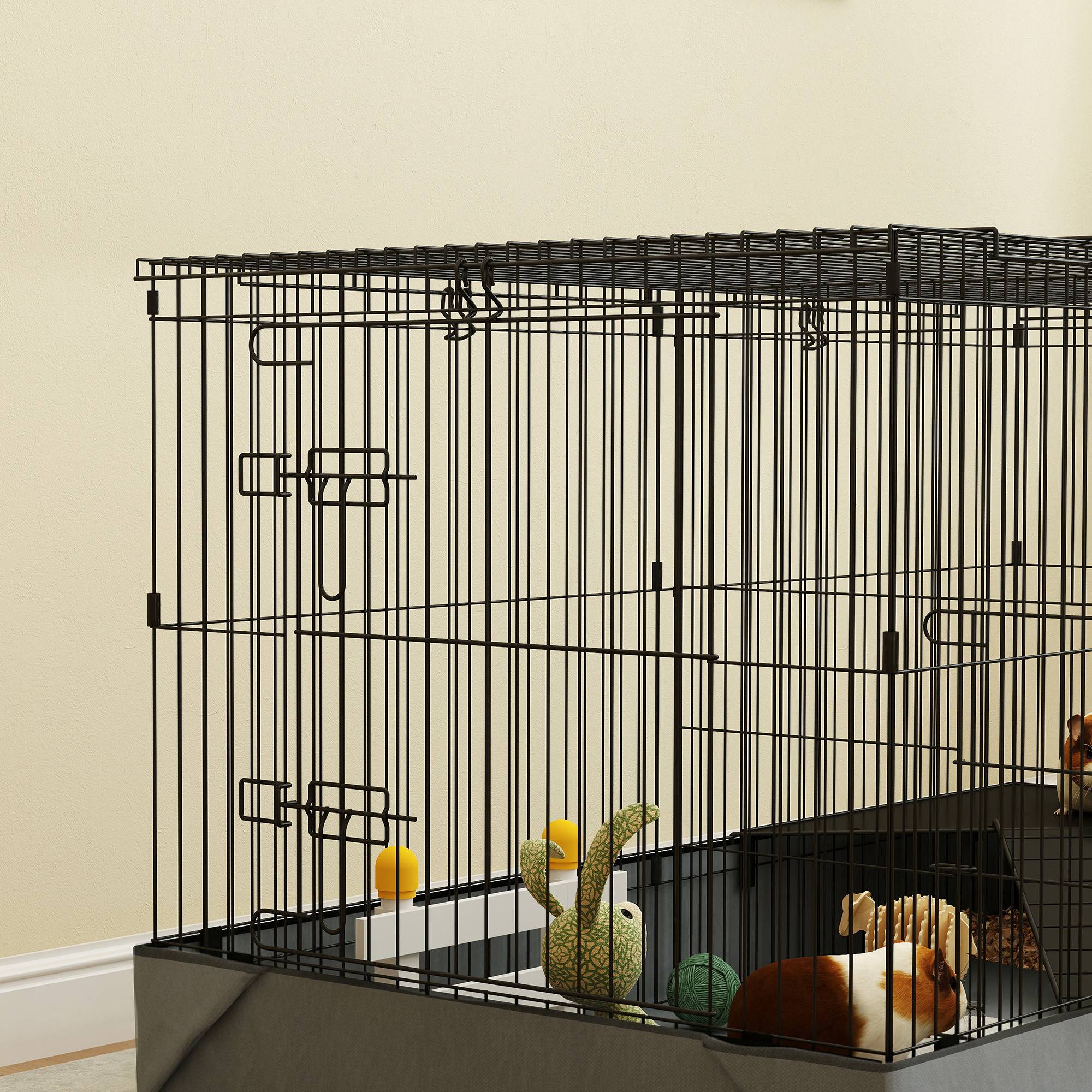 Cage enclos 2 en 1 Acier Lapins cochons d'Inde Espace modulable 121x61x61cm Noir - ComfortXL Outdoor Living - Image 10