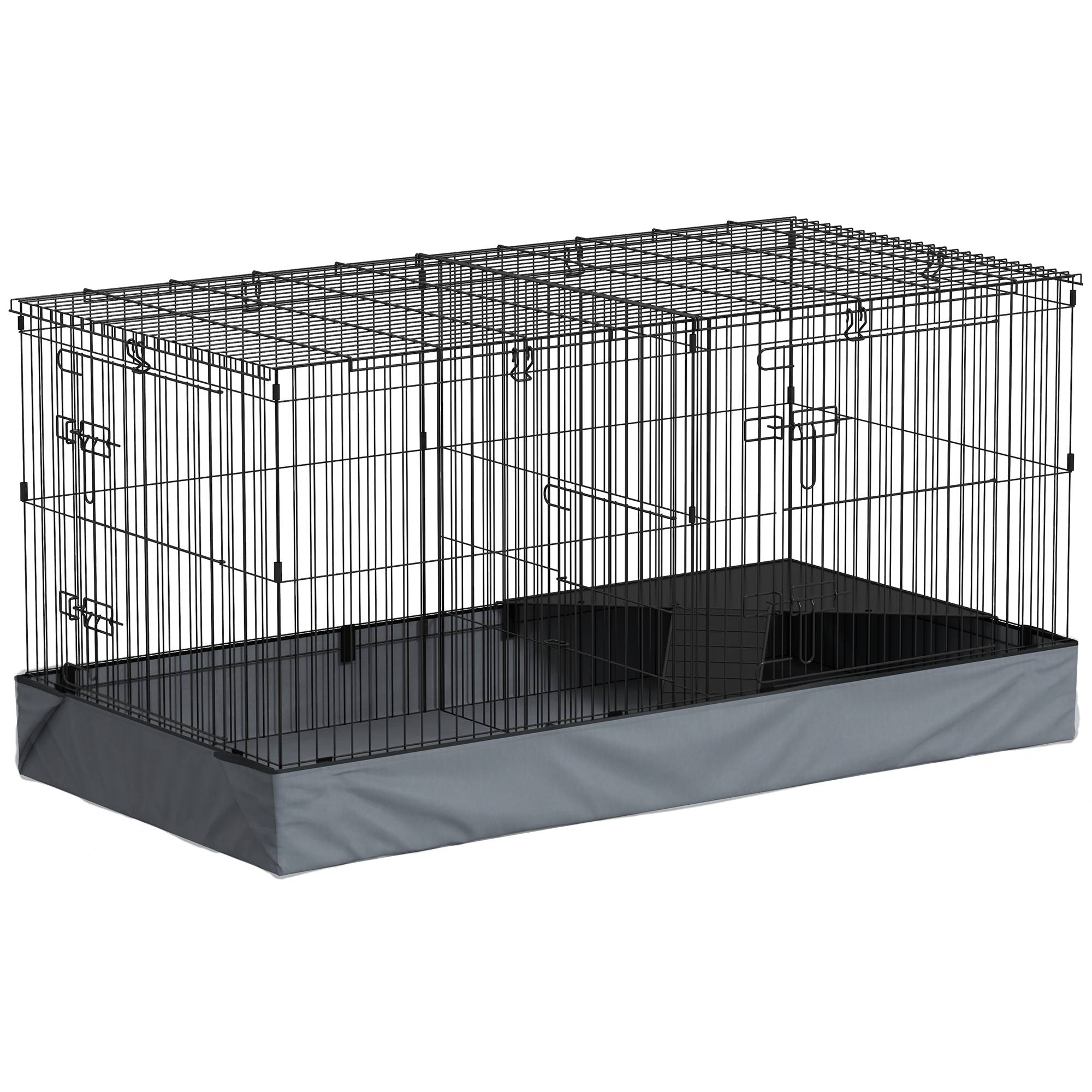 Cage enclos 2 en 1 Acier Lapins cochons d'Inde Espace modulable 121x61x61cm Noir - ComfortXL Outdoor Living - Image 1