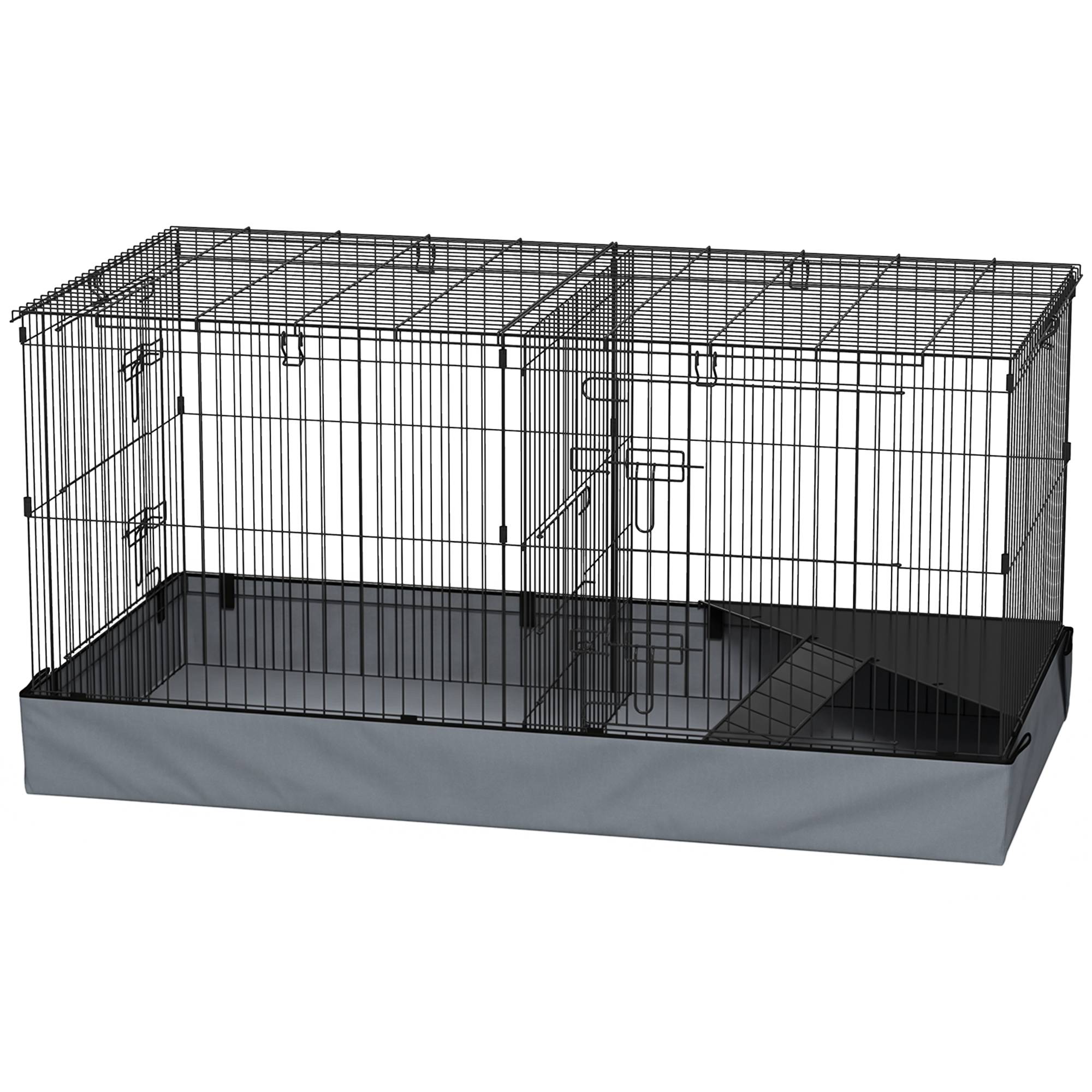 Cage enclos 2 en 1 Acier Lapins cochons d'Inde Espace modulable 121x61x61cm Noir - ComfortXL Outdoor Living - Image 2