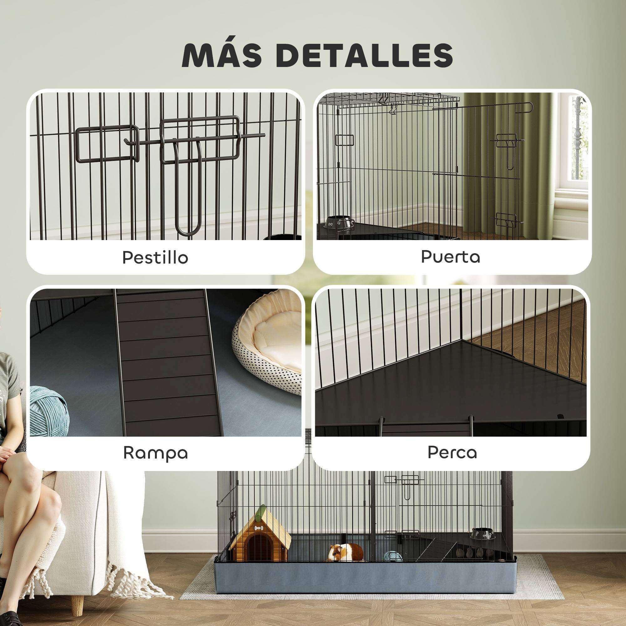 Cage enclos 2 en 1 Acier Lapins cochons d'Inde Espace modulable 121x61x61cm Noir - ComfortXL Outdoor Living - Image 9