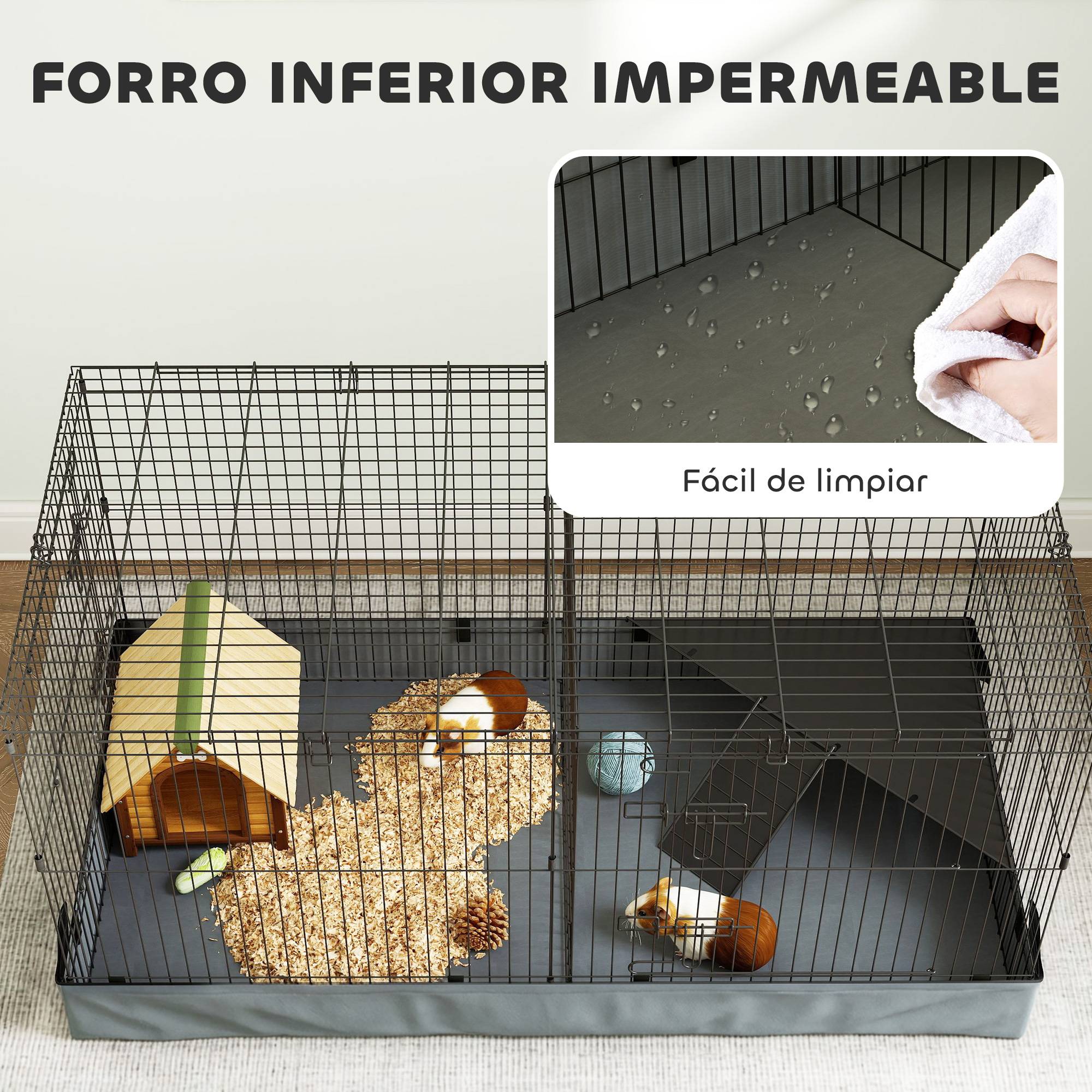 Cage enclos 2 en 1 Acier Lapins cochons d'Inde Espace modulable 121x61x61cm Noir - ComfortXL Outdoor Living - Image 8