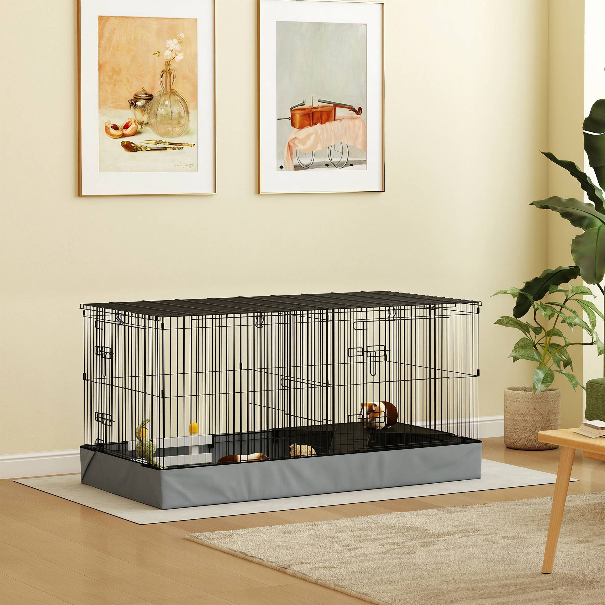 Cage enclos 2 en 1 Acier Lapins cochons d'Inde Espace modulable 121x61x61cm Noir - ComfortXL Outdoor Living - Image 4
