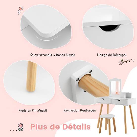 Coiffeuse Blanc 95x50x134 cm Bois de pin massif | Leroy Merlin Coiffeuse Blanc 95x50x134 cm Bois de pin massif | Leroy Merlin