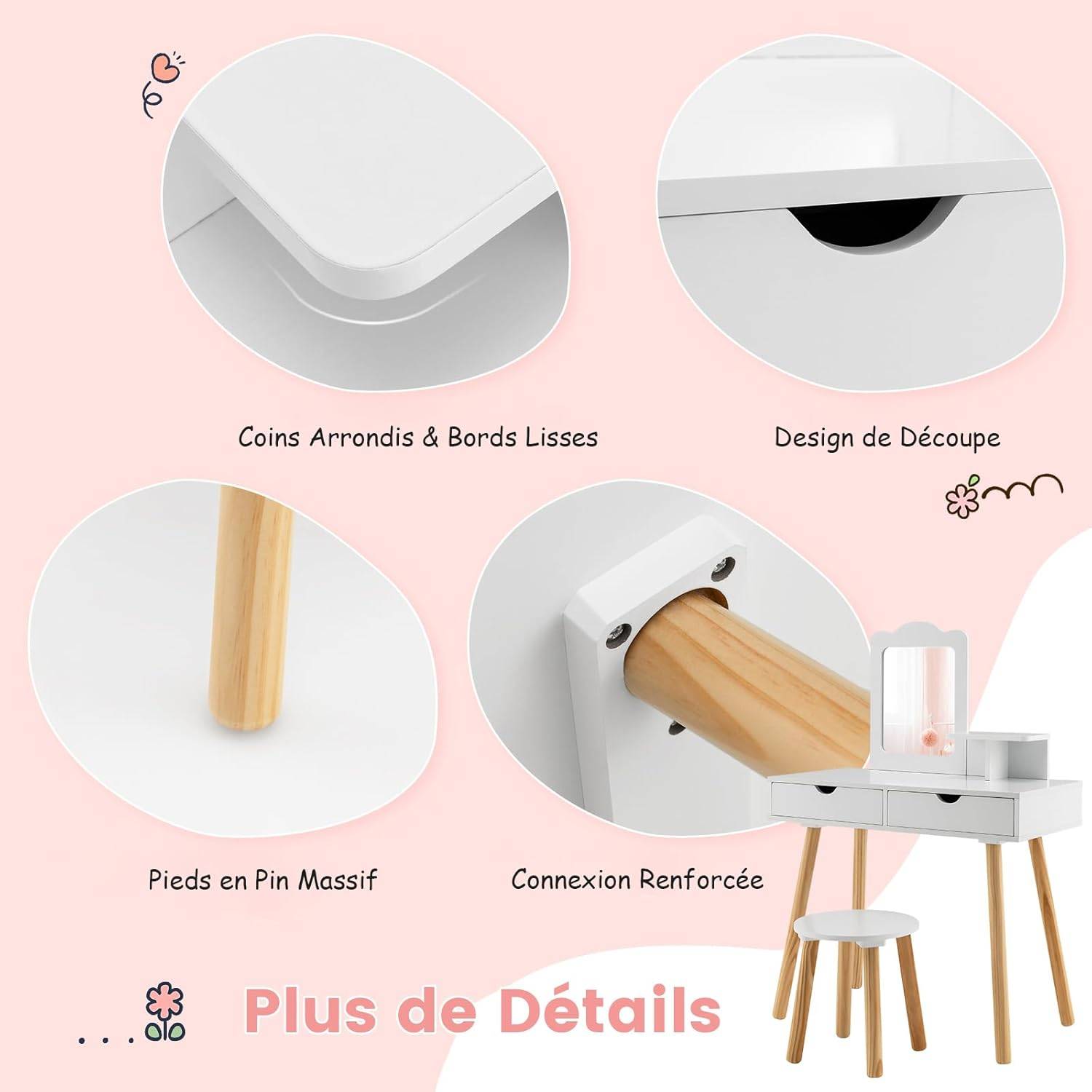 Coiffeuse Blanc 95x50x134 cm Bois de pin massif | Leroy Merlin