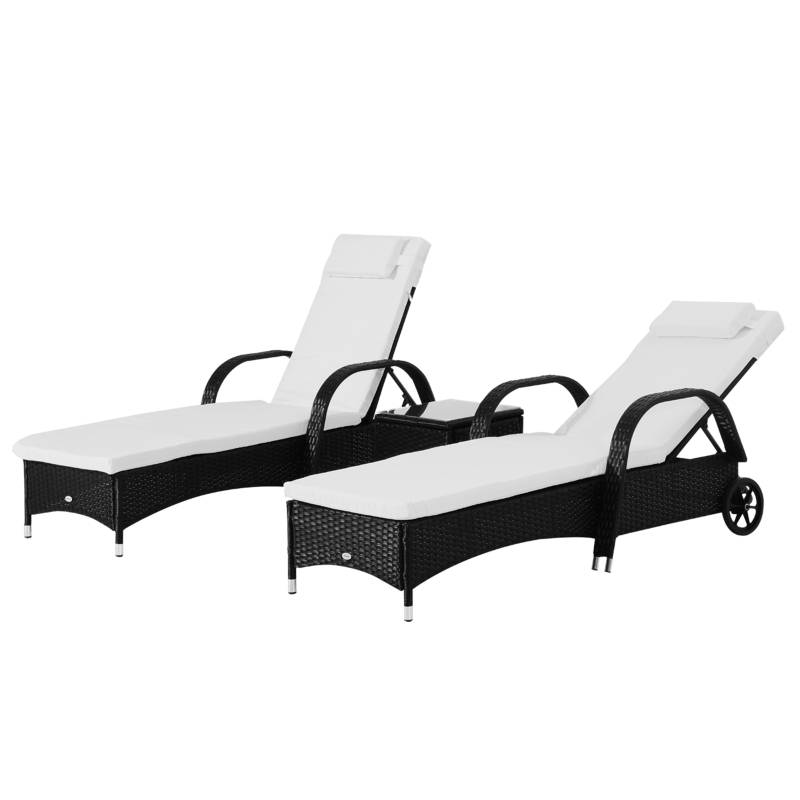 Set 2 Bains de Soleil Table Résine Tressée Métal Jardin Dossier Inclinable Noir Crème - ComfortXL Outdoor Living - Image 8