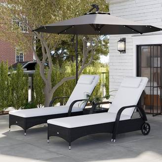 Set 2 Bains de Soleil Table Résine Tressée Métal Jardin Dossier Inclinable Noir Crème - ComfortXL Outdoor Living