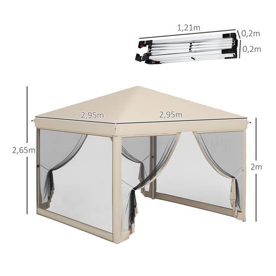 Tonnelle de jardin 3x3m avec moustiquaires anti-UV, structure en acier et sac de transport pour patio, terrasse et fêtes (beige) - Image 5