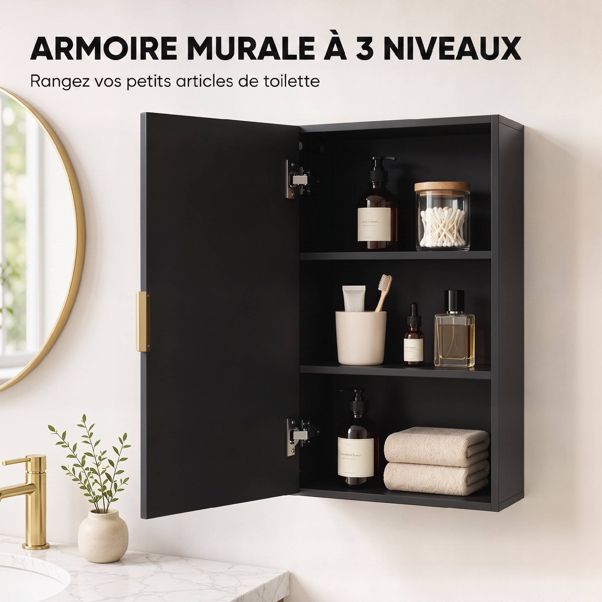 Sans Marque - Armoire murale de salle de bain, armoire à pharmacie murale meuble de rangement avec étagère réglable - Image 6