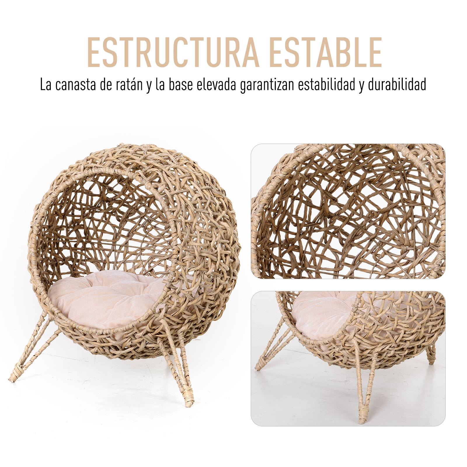 Niche pour Chat en Rotin sur Pieds Lit Cocon Surélevé avec Coussin Moelleux Design Scandinave - ComfortXL Outdoor Living - Image 7