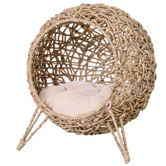 Niche pour Chat en Rotin sur Pieds Lit Cocon Surélevé avec Coussin Moelleux Design Scandinave - ComfortXL Outdoor Living - Image 2