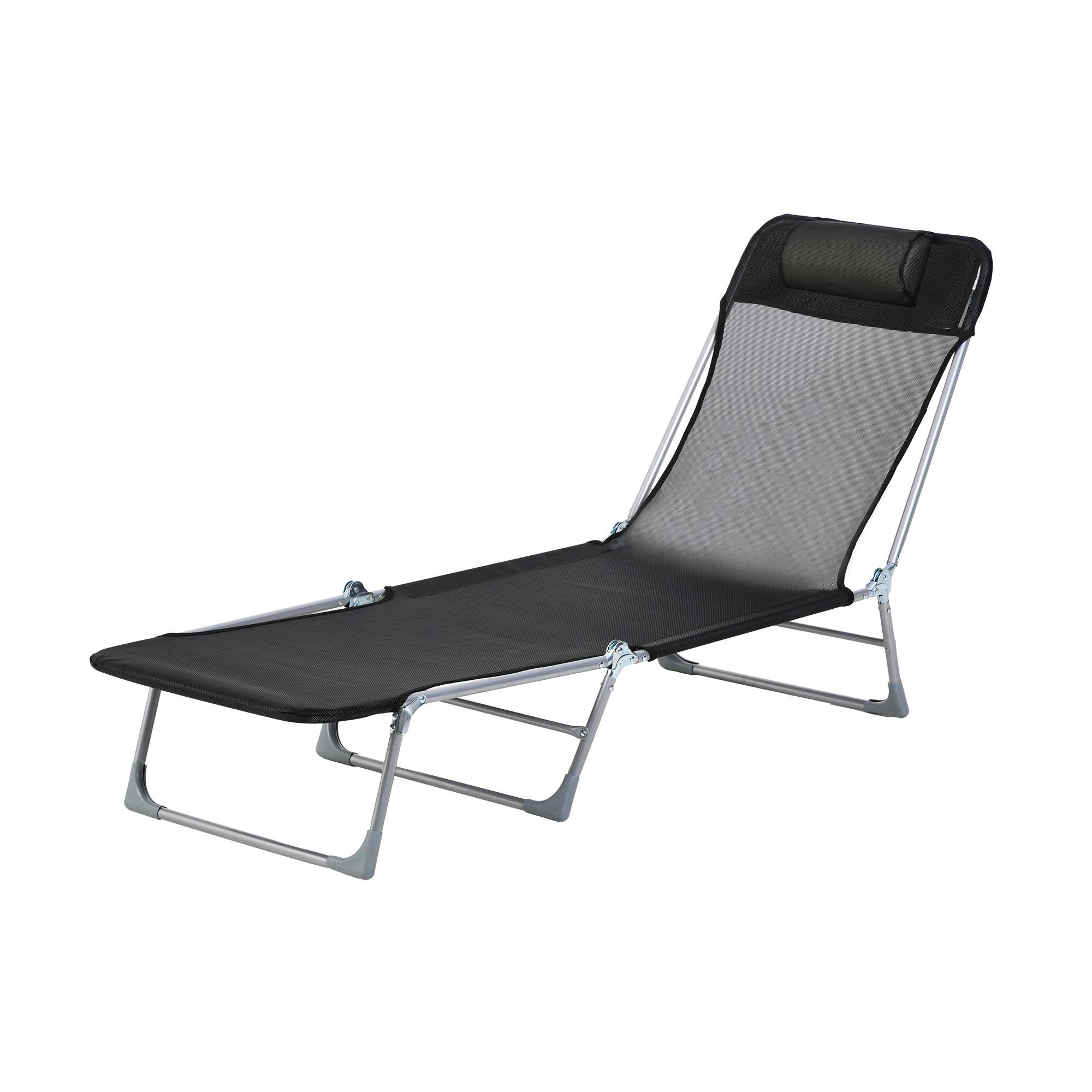 Chaise longue jardin pliante dossier inclinable coussin métal textilène 182x56x28 cm noire - Image 2