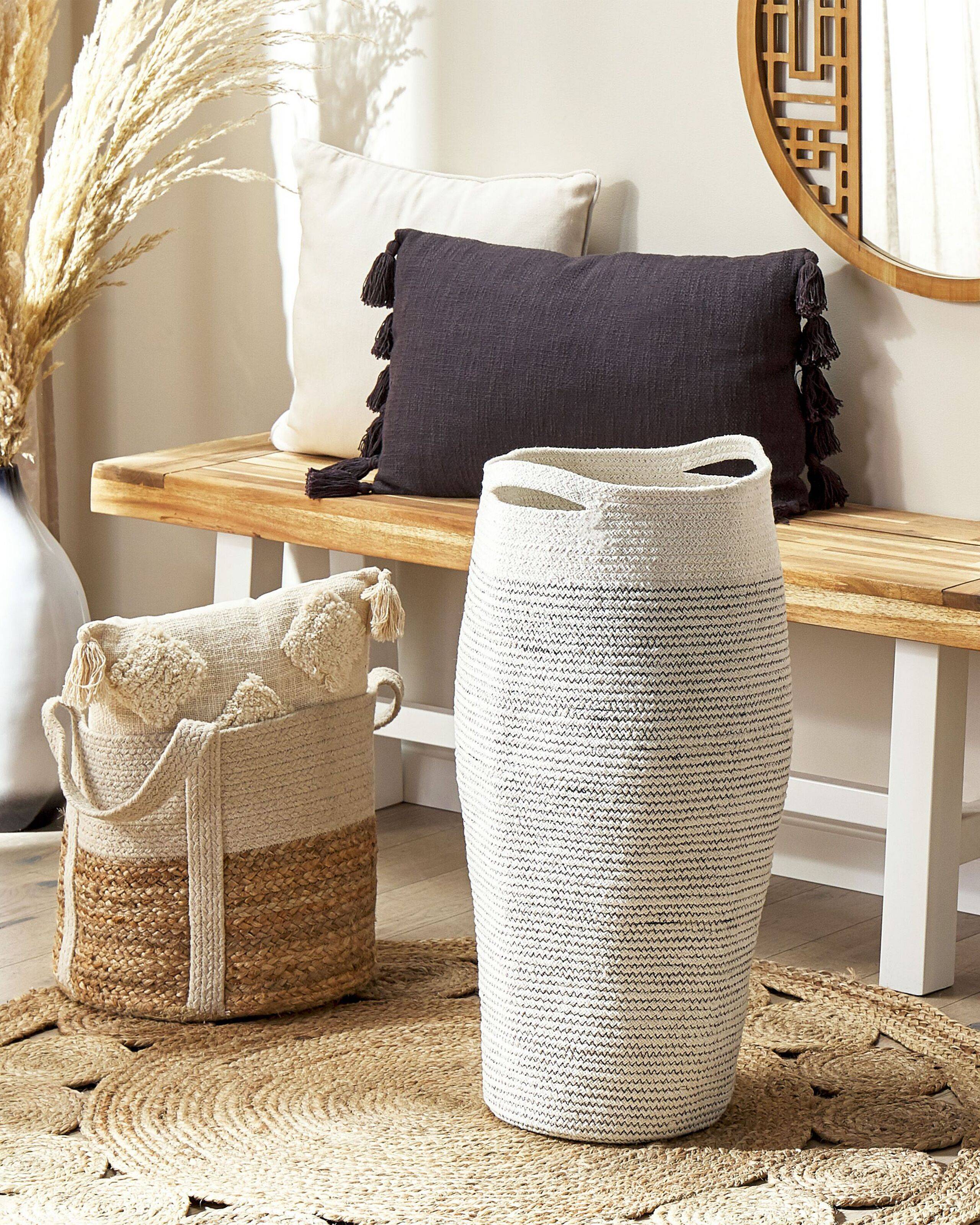 Beliani - Panier Blanc et Gris en Coton 33 cm de Diamètre Corbeille à Linge Faite Main Tressée Rangement à Rayures pour Intérieur Accessoire Rangement - Image 2