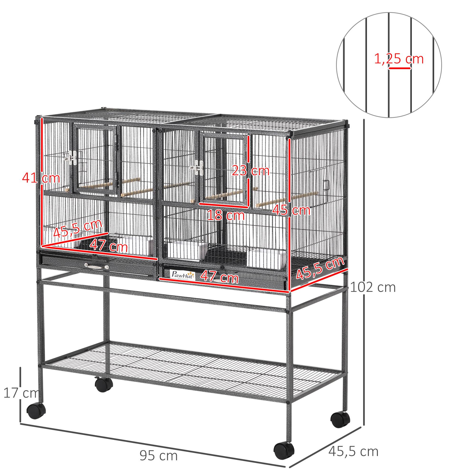 Sans Marque - Cage à oiseaux avec séparation mangeoire et perchoir 95L x 45,5l x 102H cm Noir et Gris - Image 5