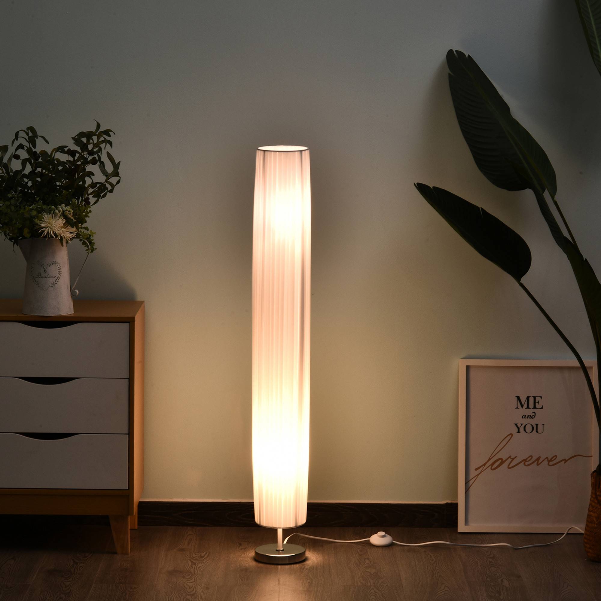 Lampadaire blanc 120 cm base acier inoxydable 2 douilles E27 interrupteur faible consommation intérieur - Image 2