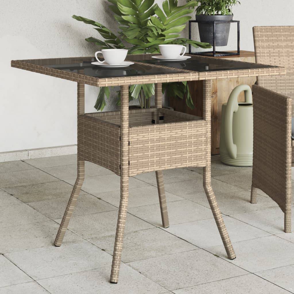 ComfortXL - Table de Jardin Carrée 80x80cm en Poly Rotin Beige, Plateau Verre pour un Nettoyage Simplifié – ComfortXL Outdoor Living - Image 1