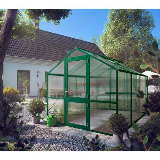 Serre de jardin 7,53m² aluminium et polycarbonate Rose III, Vert mousse. KGT - Image 2