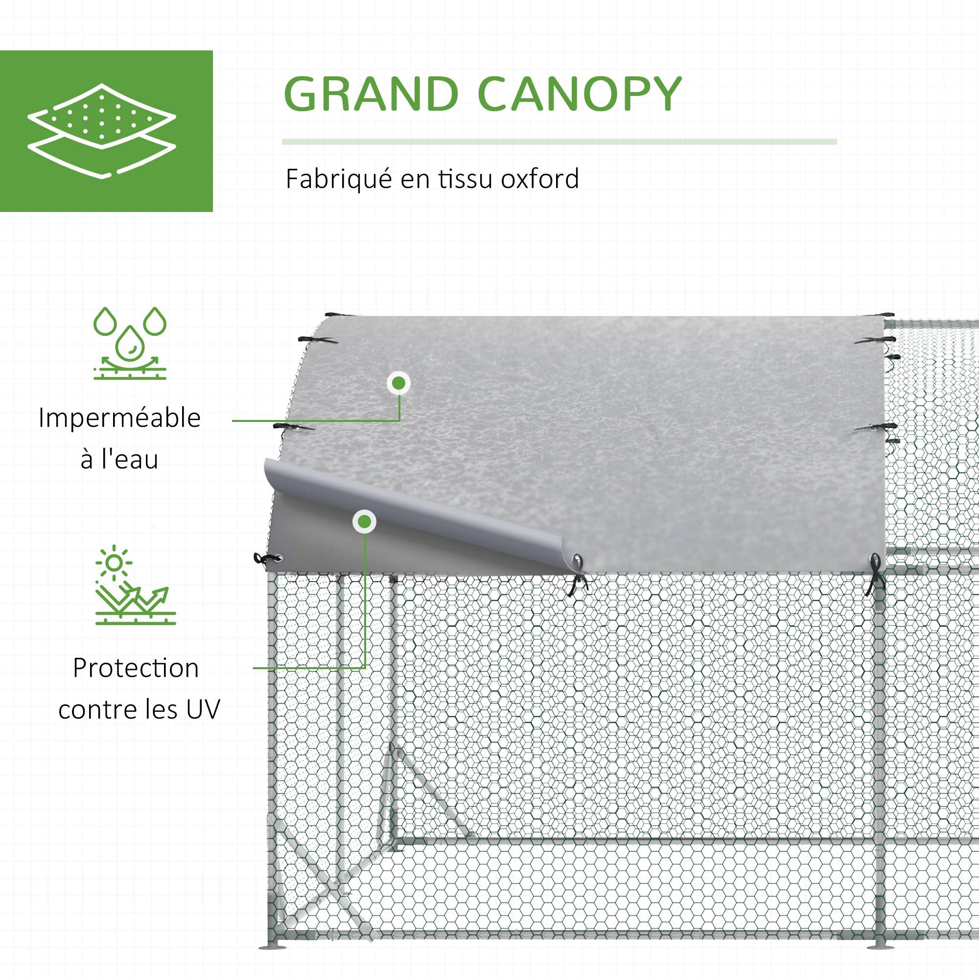 Grand enclos poulailler 10,64 ㎡ parc grillagé toit anti-UV porte verouillable 2,8 x 3,8 x 1,97 m argenté - Image 6