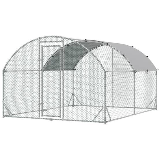 Grand enclos poulailler 10,64 ㎡ parc grillagé toit anti-UV porte verouillable 2,8 x 3,8 x 1,97 m argenté - Image 2