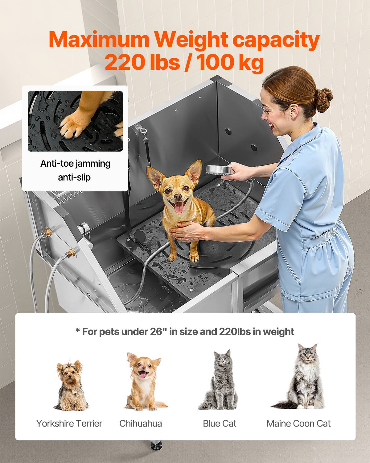 Vevor - VEVOR Baignoire chien inox 96 cm, station lavage, escalier droite, robinet. - Image 4