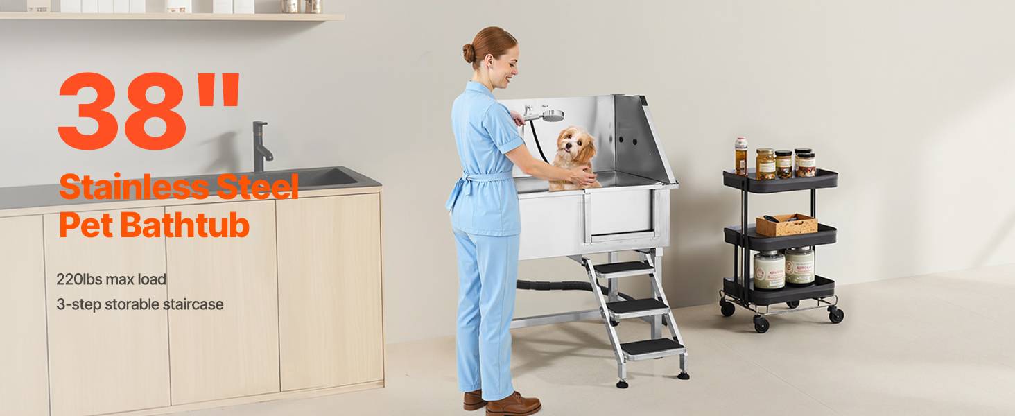 Vevor - VEVOR Baignoire chien inox 96 cm, station lavage, escalier droite, robinet. - Image 9