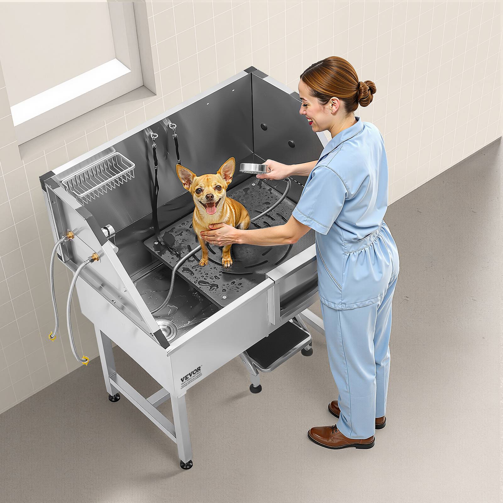 Vevor - VEVOR Baignoire chien inox 96 cm, station lavage, escalier droite, robinet. - Image 8