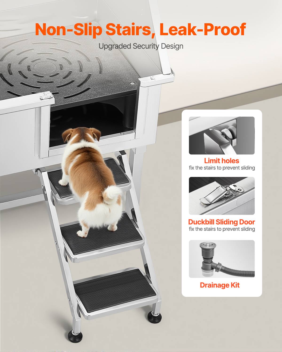 Vevor - VEVOR Baignoire chien inox 96 cm, station lavage, escalier droite, robinet. - Image 3