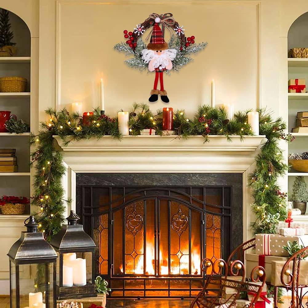 Couronne de Noël artificielle avec cloche, décorations de Noël du Père Noël, décorations de Noël pour cheminée, porte, arbre. - Image 3