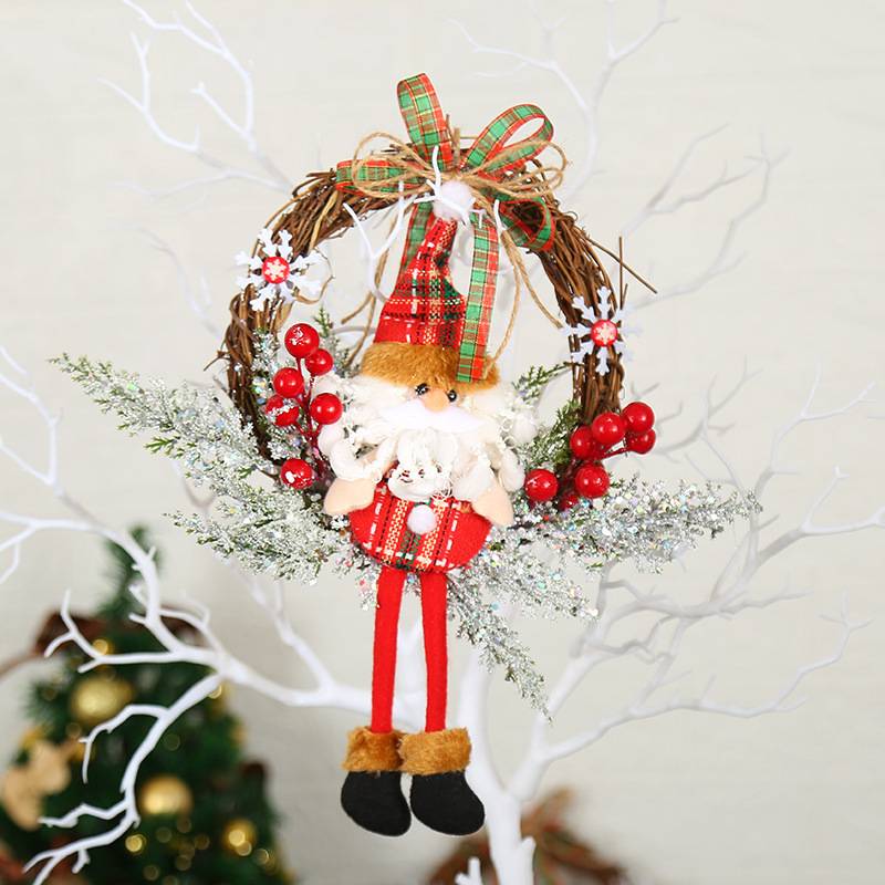 Couronne de Noël artificielle avec cloche, décorations de Noël du Père Noël, décorations de Noël pour cheminée, porte, arbre. - Image 1