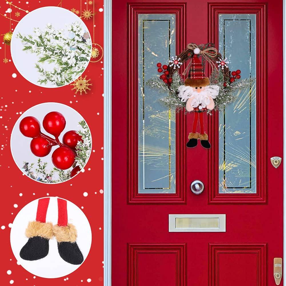 Couronne de Noël artificielle avec cloche, décorations de Noël du Père Noël, décorations de Noël pour cheminée, porte, arbre. - Image 6