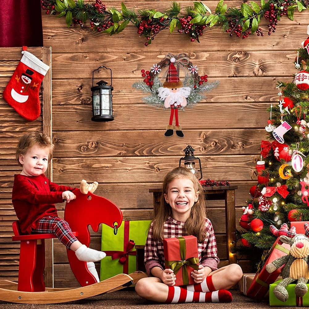 Couronne de Noël artificielle avec cloche, décorations de Noël du Père Noël, décorations de Noël pour cheminée, porte, arbre. - Image 4