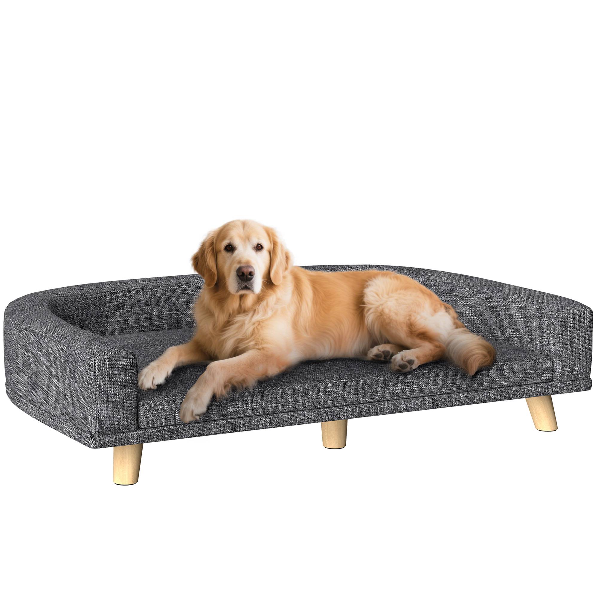Sans Marque - Canapé Chien Grand Lit surélevé pour Chien Coussin Lavable Cadre en Bois Tissu Polyester 98 x 67 x 25 cm Gris Foncé - Image 1