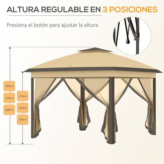 Tente pliante 3,3 x 3,3 m à hauteur réglable, double toit, 4 moustiquaires amovibles et sac de transport, beige anti-UV - Image 8