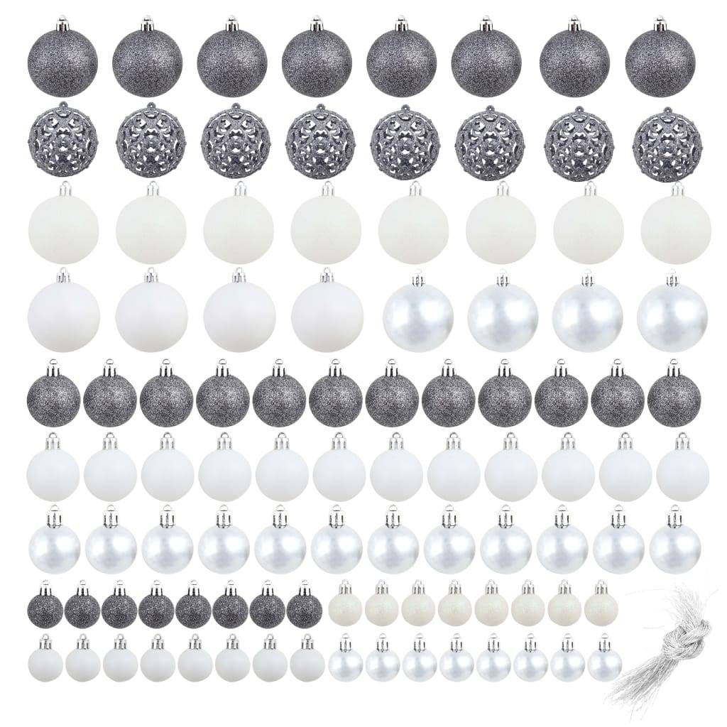 Ensemble de boules de Noël - Ornements de Noël - décorations de Noël 100 pcs 3/4/6 cm Blanc/Gris - Image 1