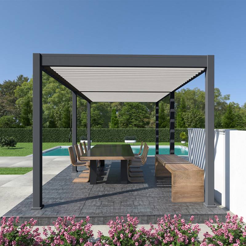 Ombrea - Pergola bioclimatique Ombréa autoportante VS - 3x6M bicolore + 2 stores blancs - Image 3