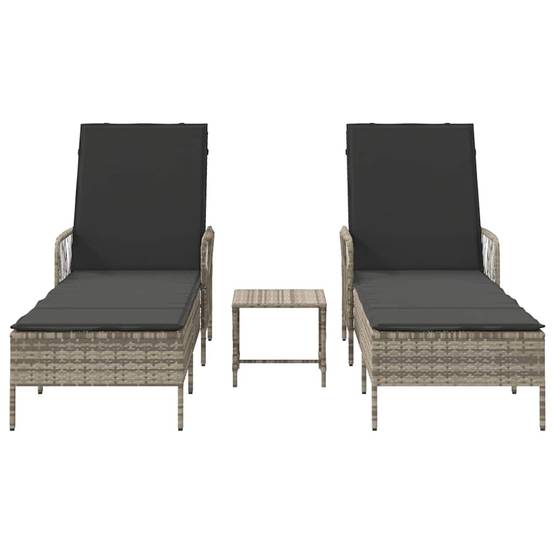 Transat | Bain de soleil | Chaise longue avec coussin 3 pcs Gris clair et gris foncé polyrotin - Image 7
