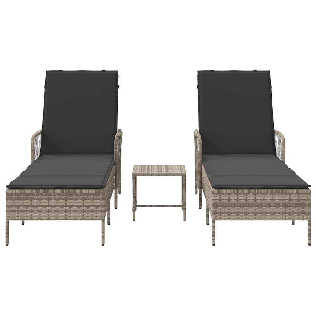 Transat | Bain de soleil | Chaise longue avec coussin 3 pcs Gris clair et gris foncé polyrotin - Image 7