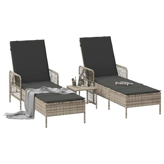 Transat | Bain de soleil | Chaise longue avec coussin 3 pcs Gris clair et gris foncé polyrotin - Image 3